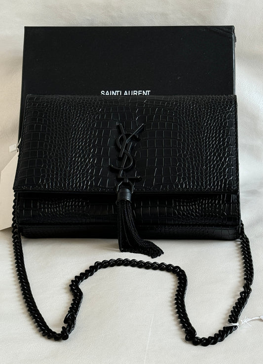 YSL KATE BLACK CROCO SLING BAG (WITH BOX )
