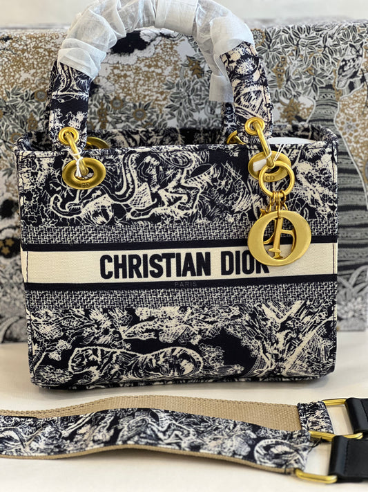 CHRISTIAN DIOR LADY DIOR BLUE TIGER HANDBAG ( WITH BOX )