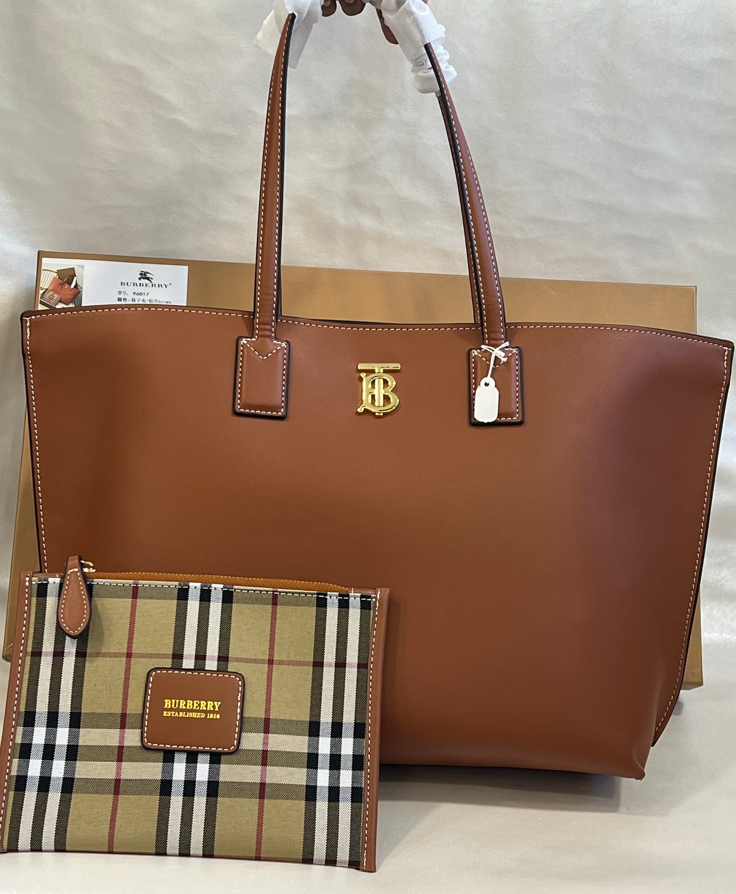 BURBERRY BROWN WITH SMALL POCKET TOTE BAG ( WITH BOX )