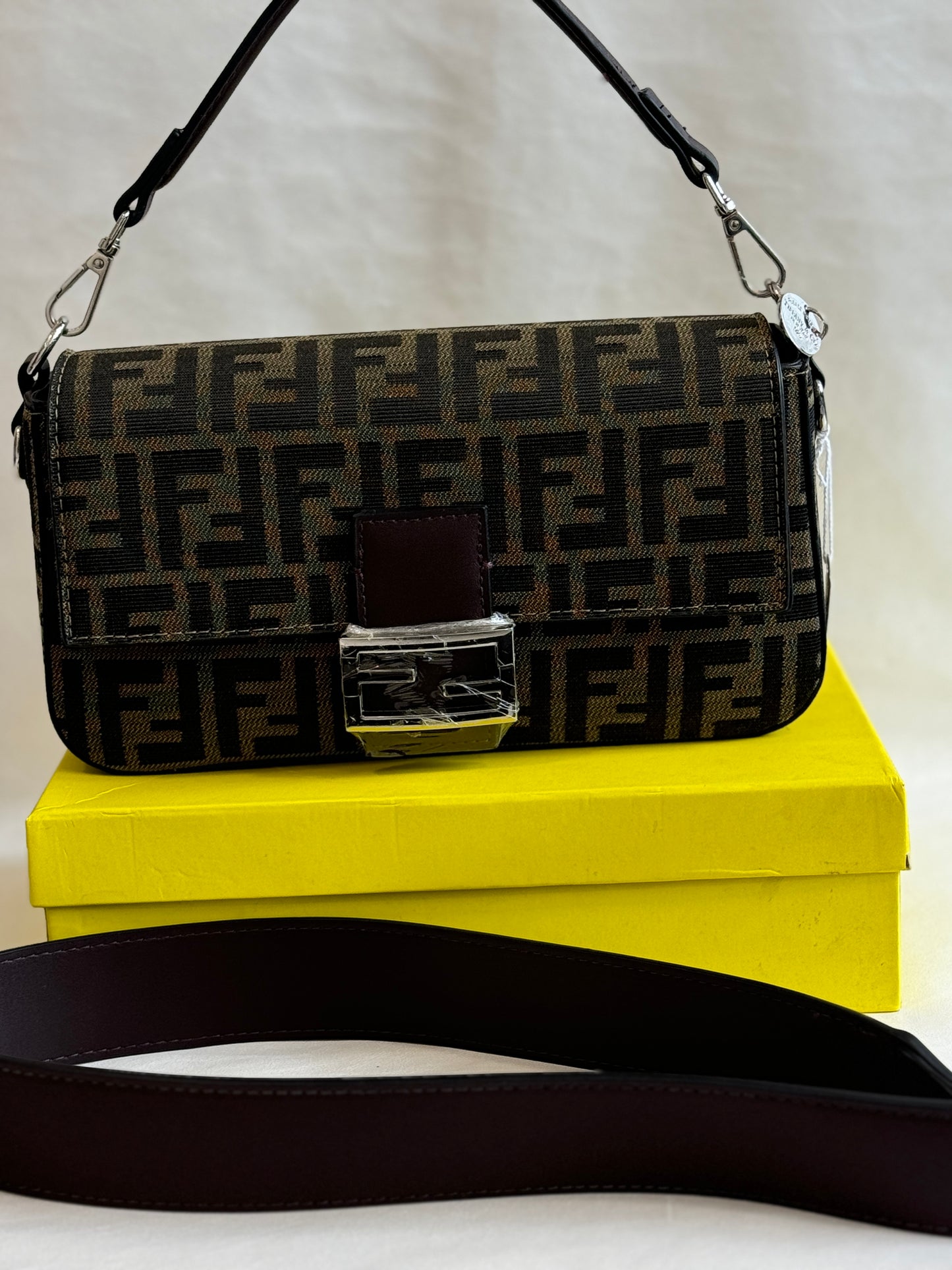 FENDI FENDACE COFFEE MONOGRAM BAGUETTE ( WITH BOX )