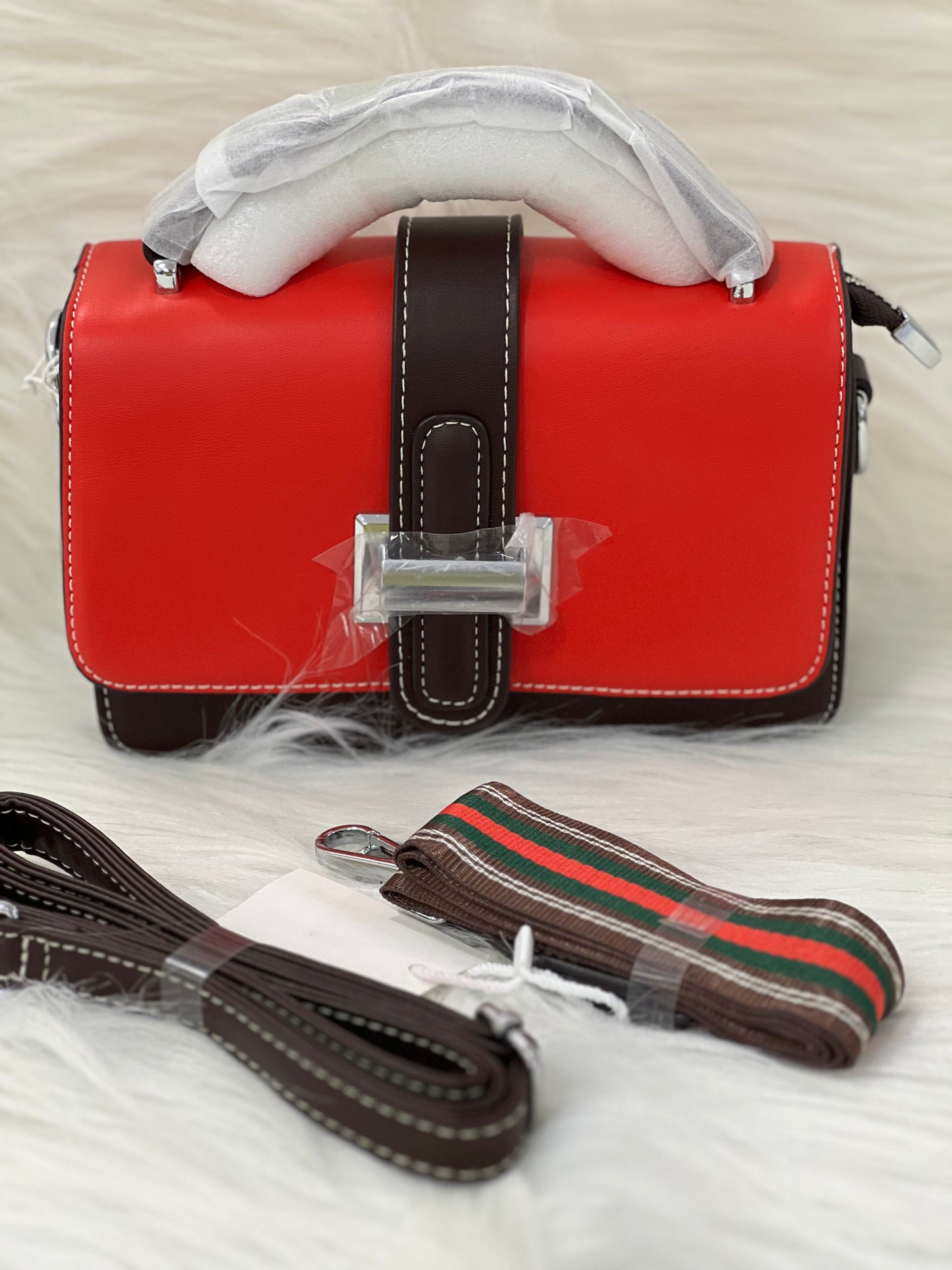 CASUAL BAG RED & COFFEE BROWN COLOR SLING BAG