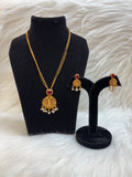 LAXMI MALA WHITE WITH RED-GOLD PLATED TEMPLE PENDANT SET WITH WHITE MOTI TBS-38