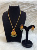 LAXMI MALA-GOLD PLATED TEMPLE PENDANT SET WITH RED STONE AND GREEN DROPS TBS-36