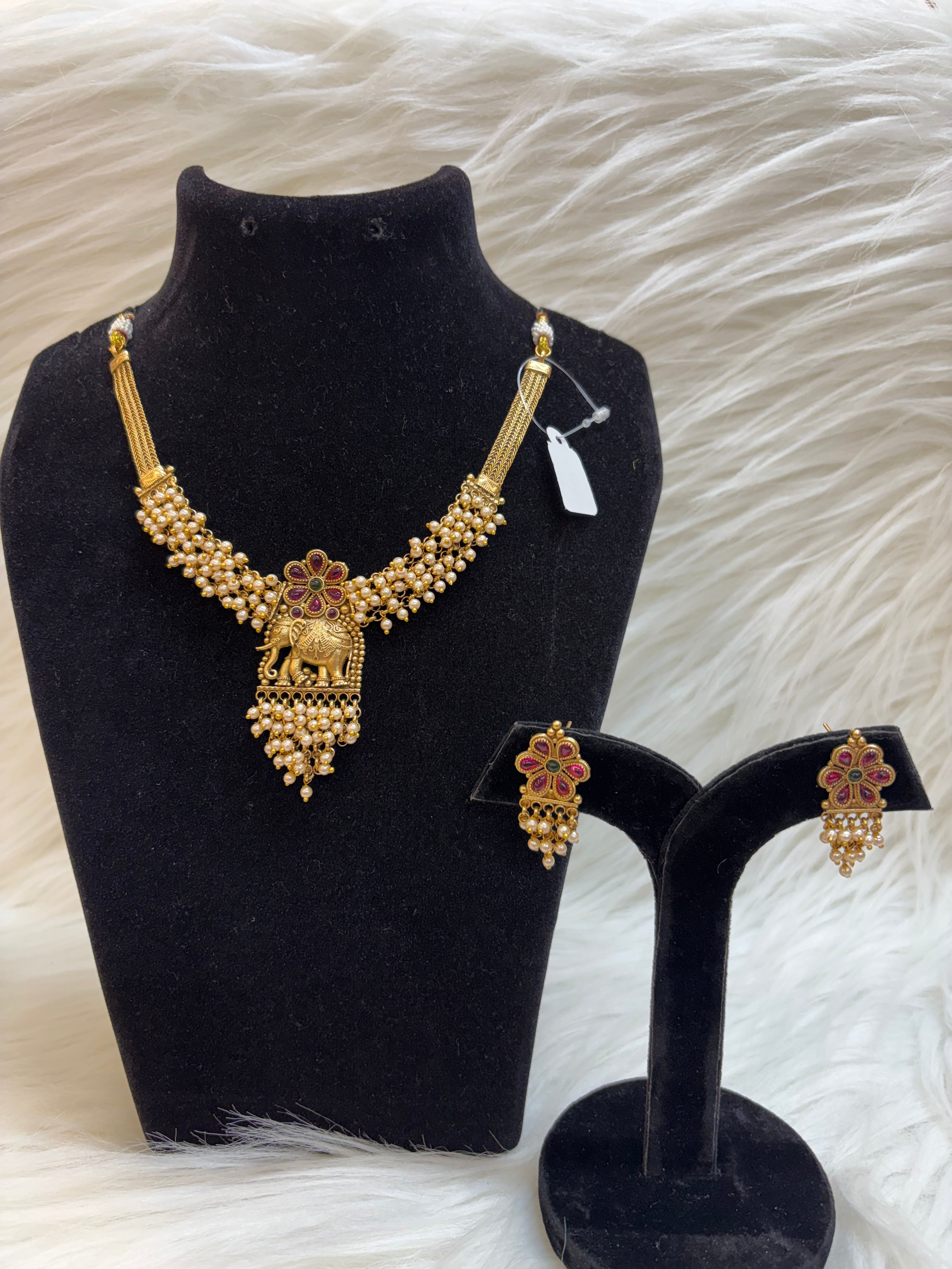 GAJA LAXMI -ELEPHANT TEMPLE PEARL ATTA NECKLACE SET TBS-40