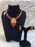 PINK CRYSTAL BEADS LAKSMI TEMPLE ATTA NECKLACE SET TBS-46