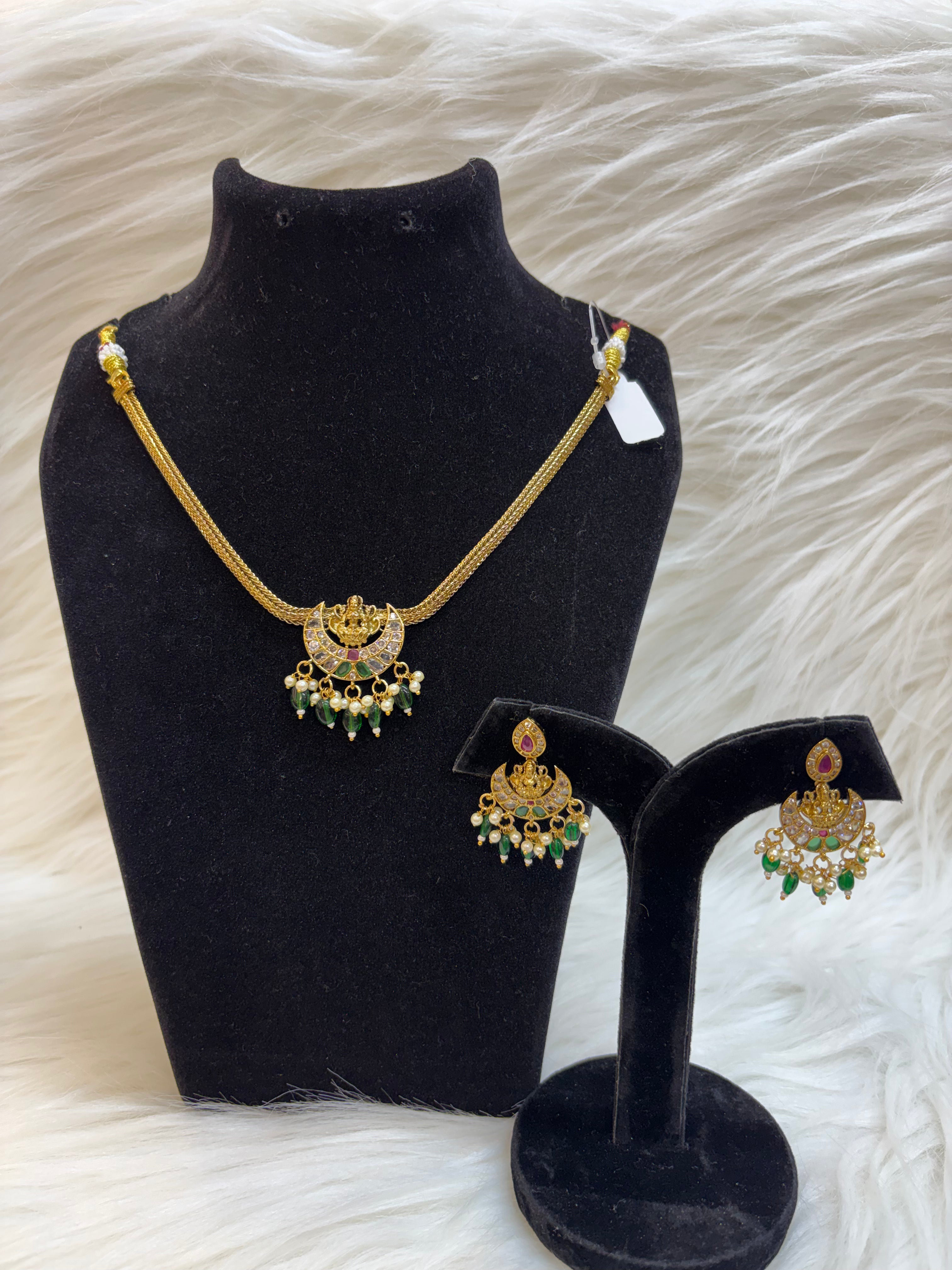 CHAND LAXMI-GREEN MOTI TEMPLE ATTA NECKLACE TBS-43