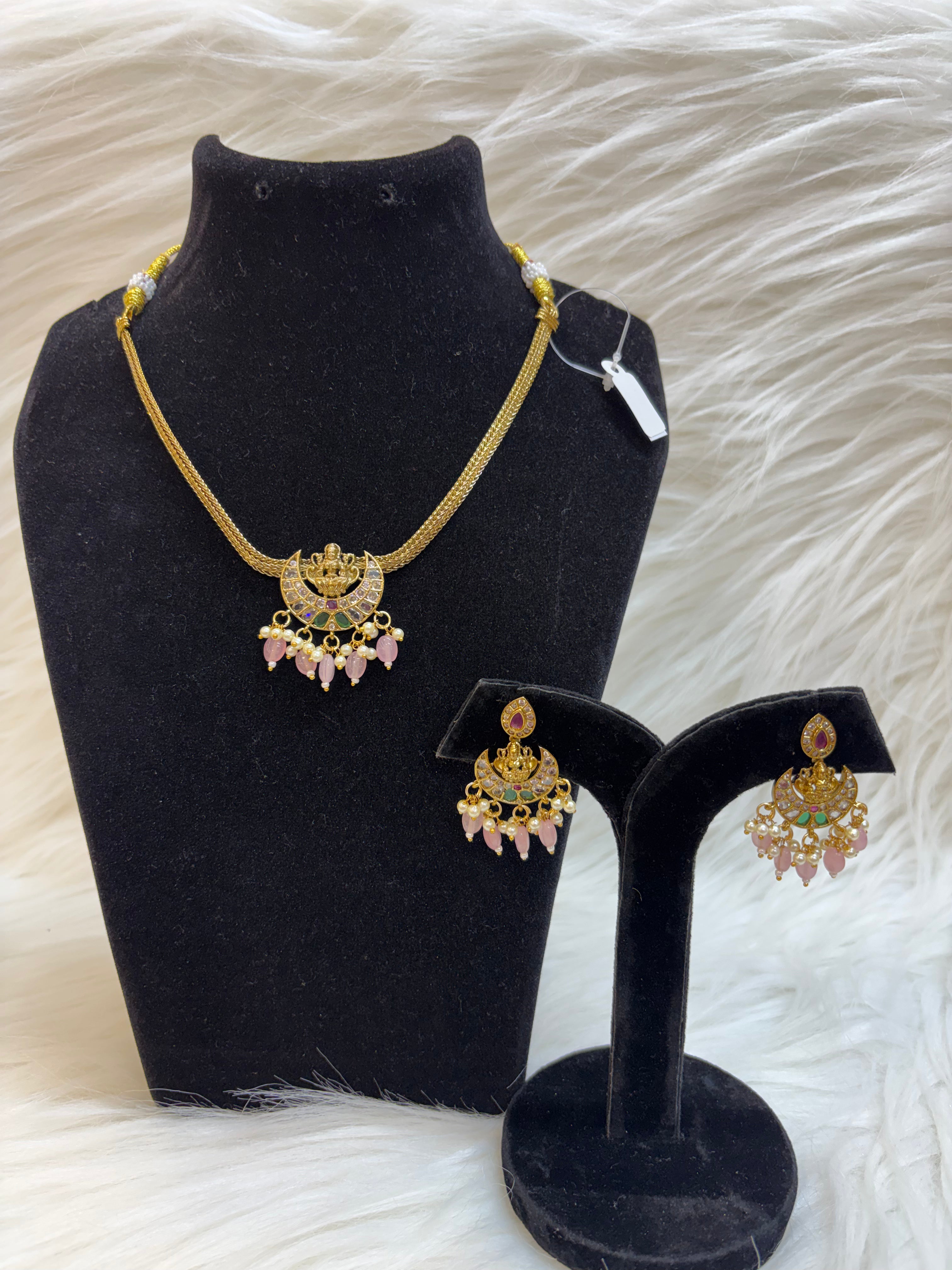 CHAND LAXMI-PINK MOTI TEMPLE ATTA NECKLACE TBS-44
