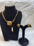 ANTIQUE GOLD ELEPHANT PENDANT THUSHI NECKLACE SET-TRADITIONAL MAHARASHTRIAN TBS-48