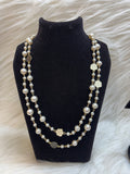 WHITE PEARL BEADED CHAIN NECKLACE WITH FLOWER CHARM-WESTERN STYLE TBS-46