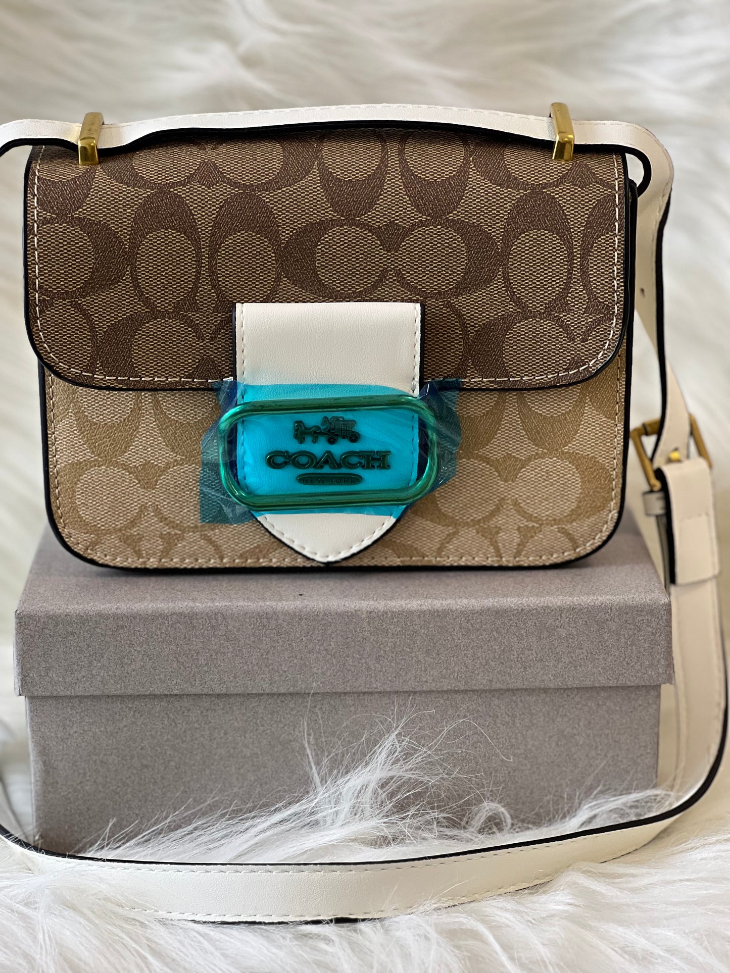 Coach Lane Apricot White Sling Bag (With Box)