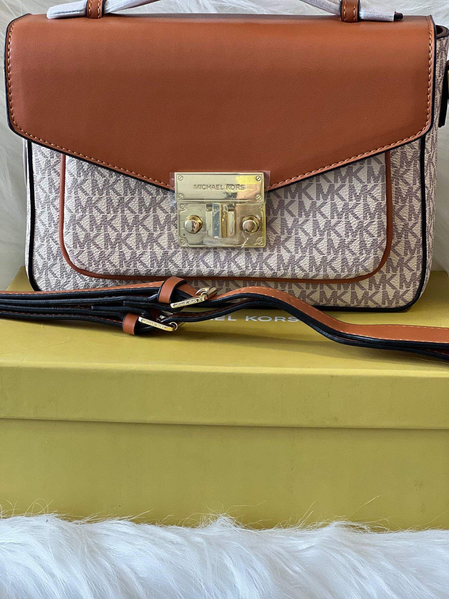 Michael Kors Beige Brown Handbag & Sling Song ( With Box )