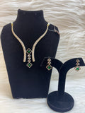 EMERALD V-CUT DIAMOND LOOK HASLI NECKLACE SET WITH EARRINGS TBS-50