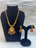 ANTIQUE GOLD BEADED LAXMI TEMPLE NECKLACE SET-GOLD BALL MALA WITH JHUMKA EARRINGS TBS-43