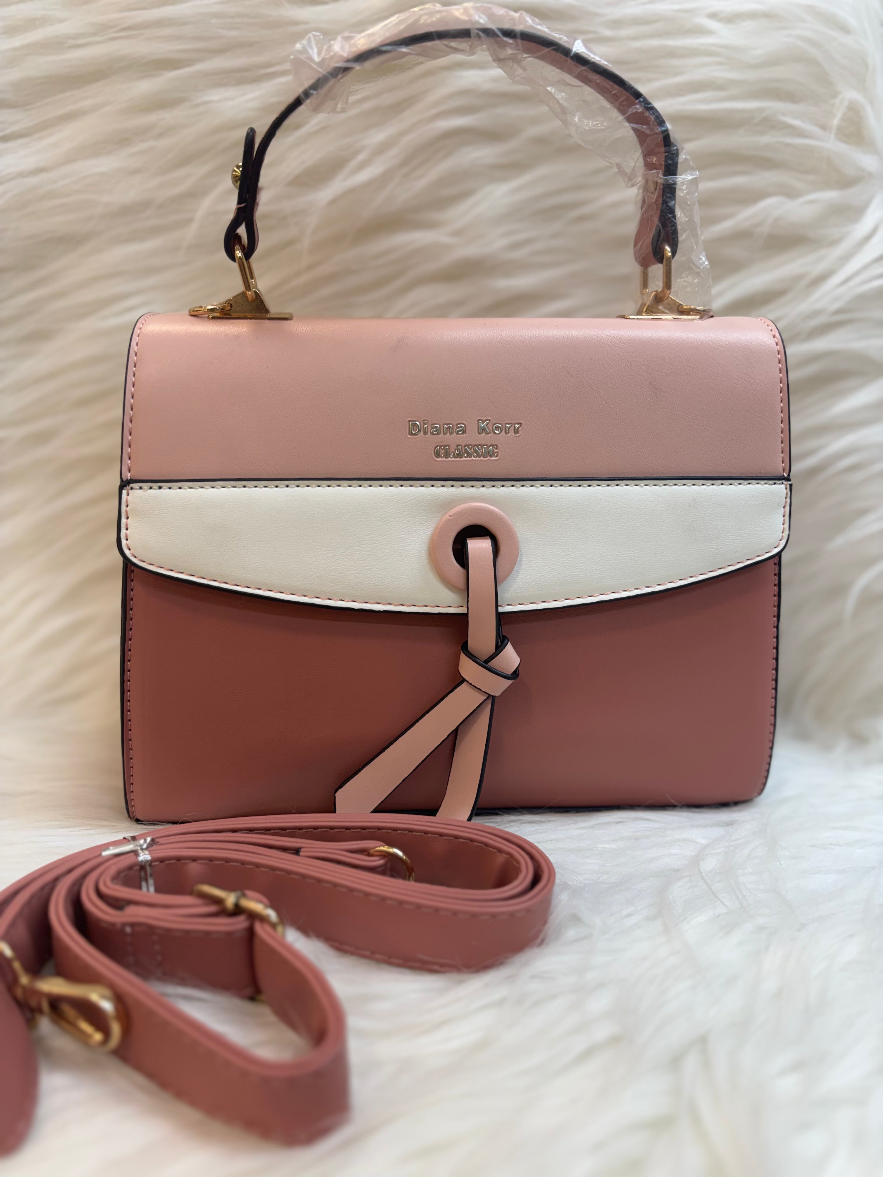 DIANA KORR CLASSIC TWO TONE WHITE AND NUDE PINK TOP HANDLE SLING BAG -TBS-DK2