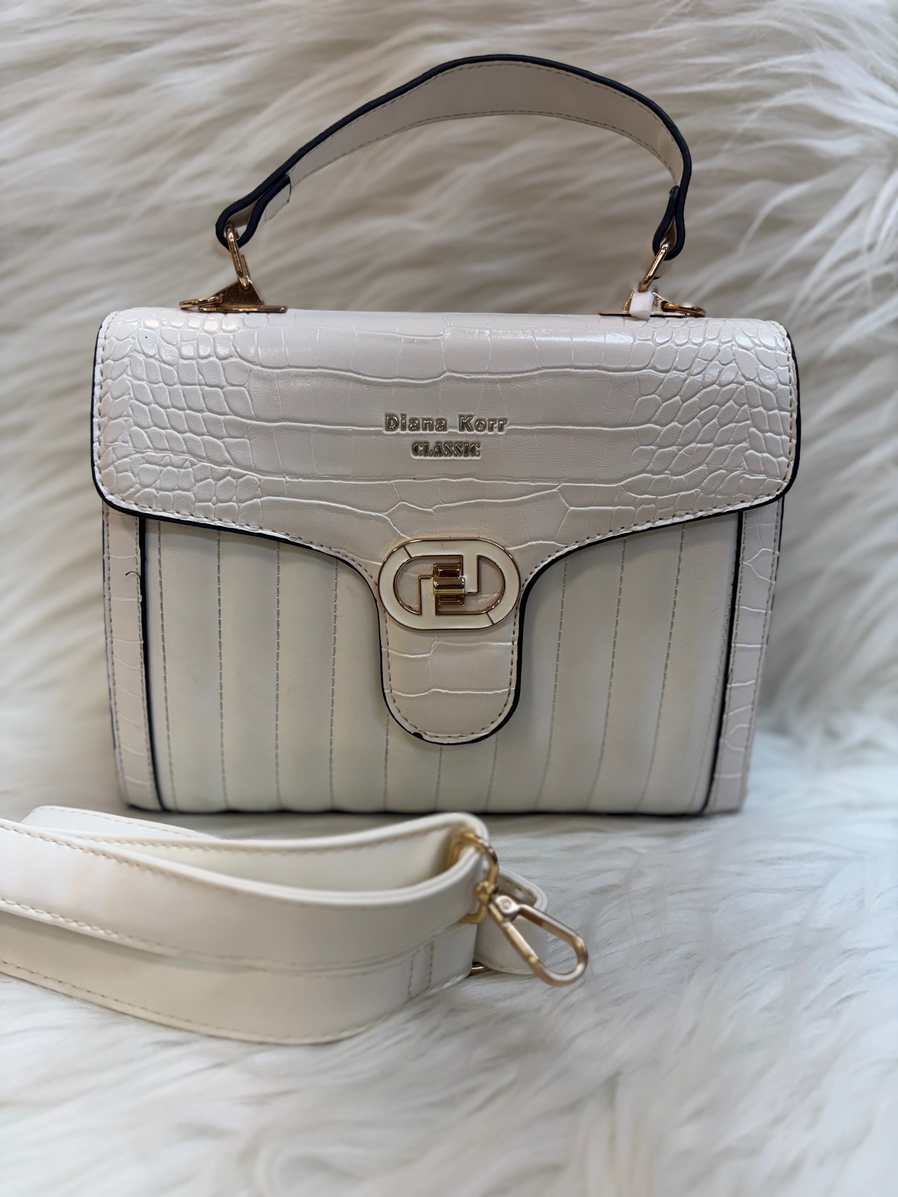 DIANA KORR WHITE CROCO EMBOSSES VERTICAL SHOULDER BAG TBS-DK 11
