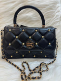 DIANA KORR BLACK QUILTED STUDDED TOP HANDLE SLING BAG TBS-DK9