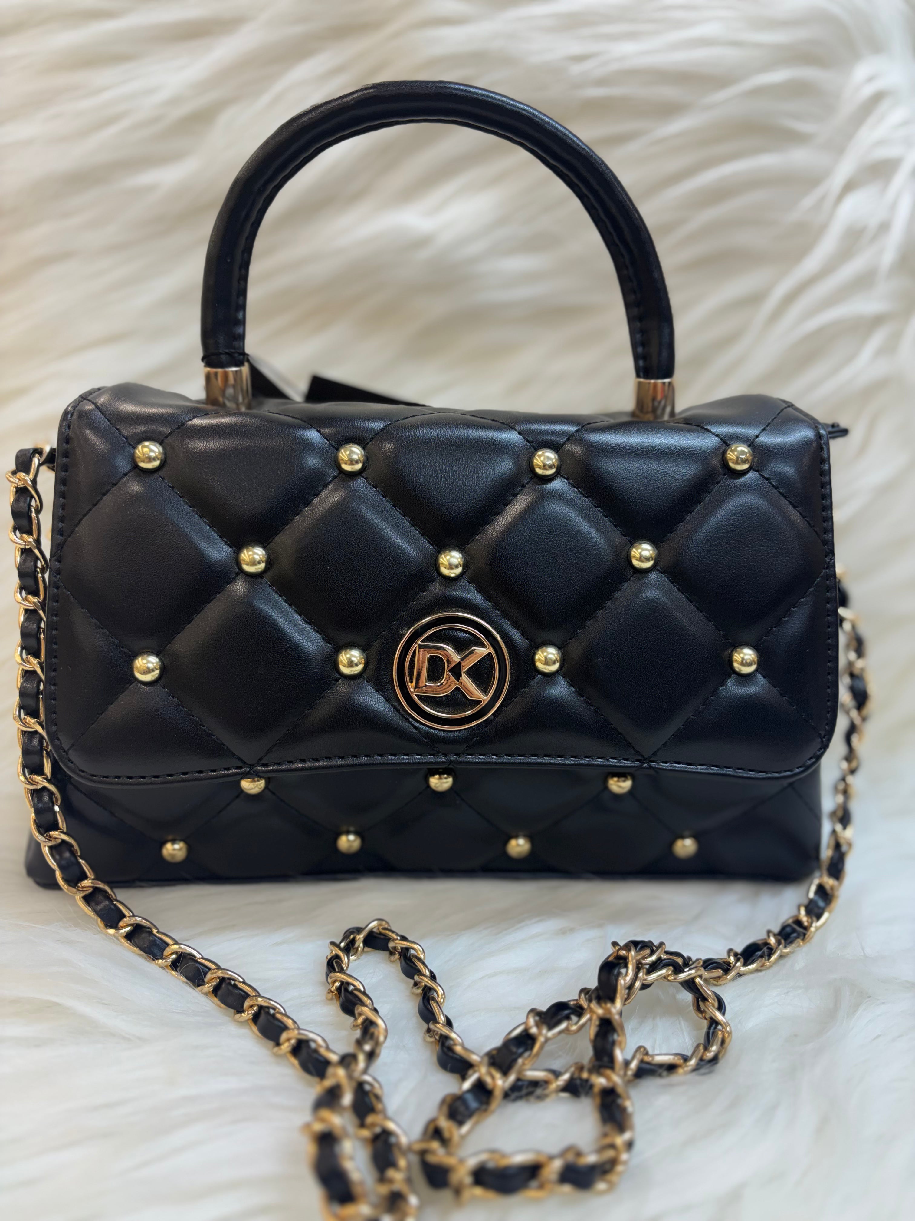 DIANA KORR BLACK QUILTED STUDDED TOP HANDLE SLING BAG TBS-DK9