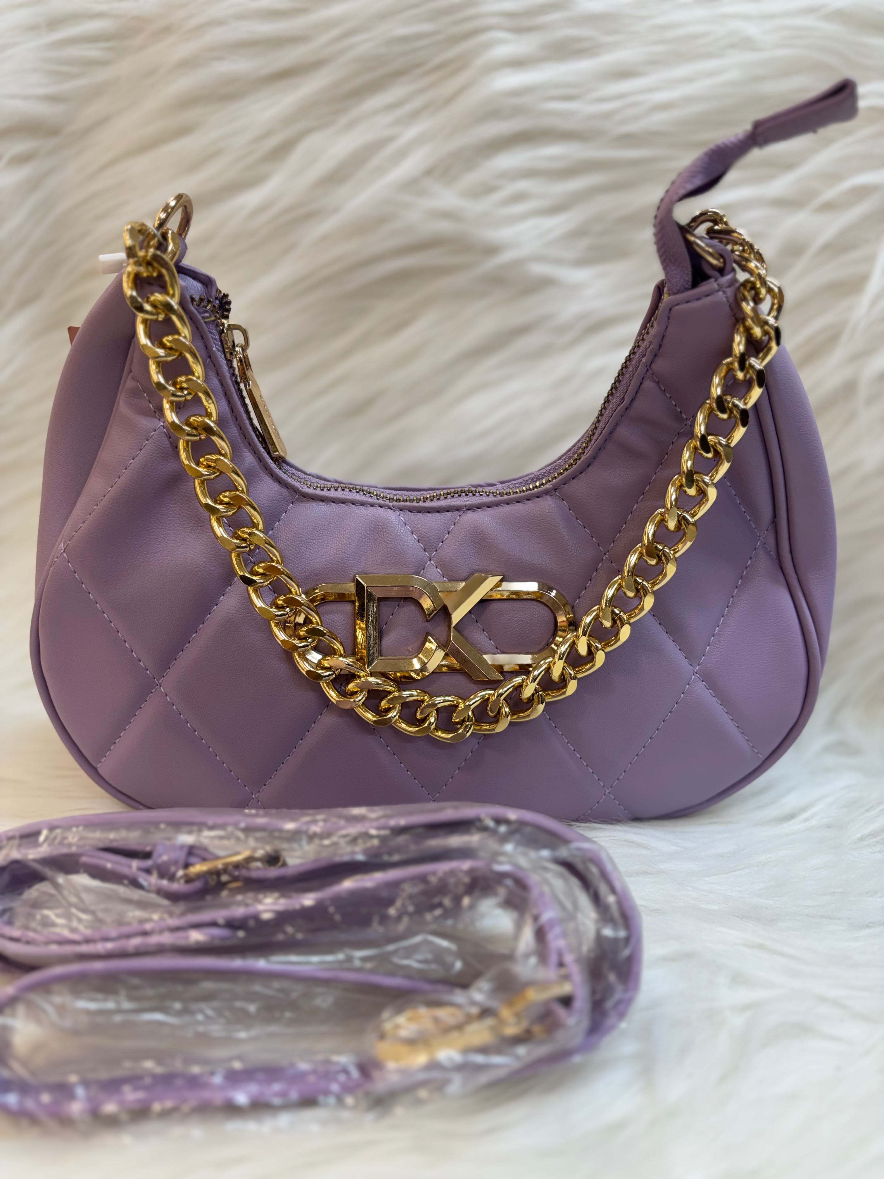 DIANA KORR PURPLE QUILTED MOON HOBO BAG WITH GOLD CHAIN TBS-DK12