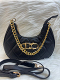 DIANA KORR BLACK QUILTED MOON HOBO BAG WITH GOLD CHAIN TBS-DK 13