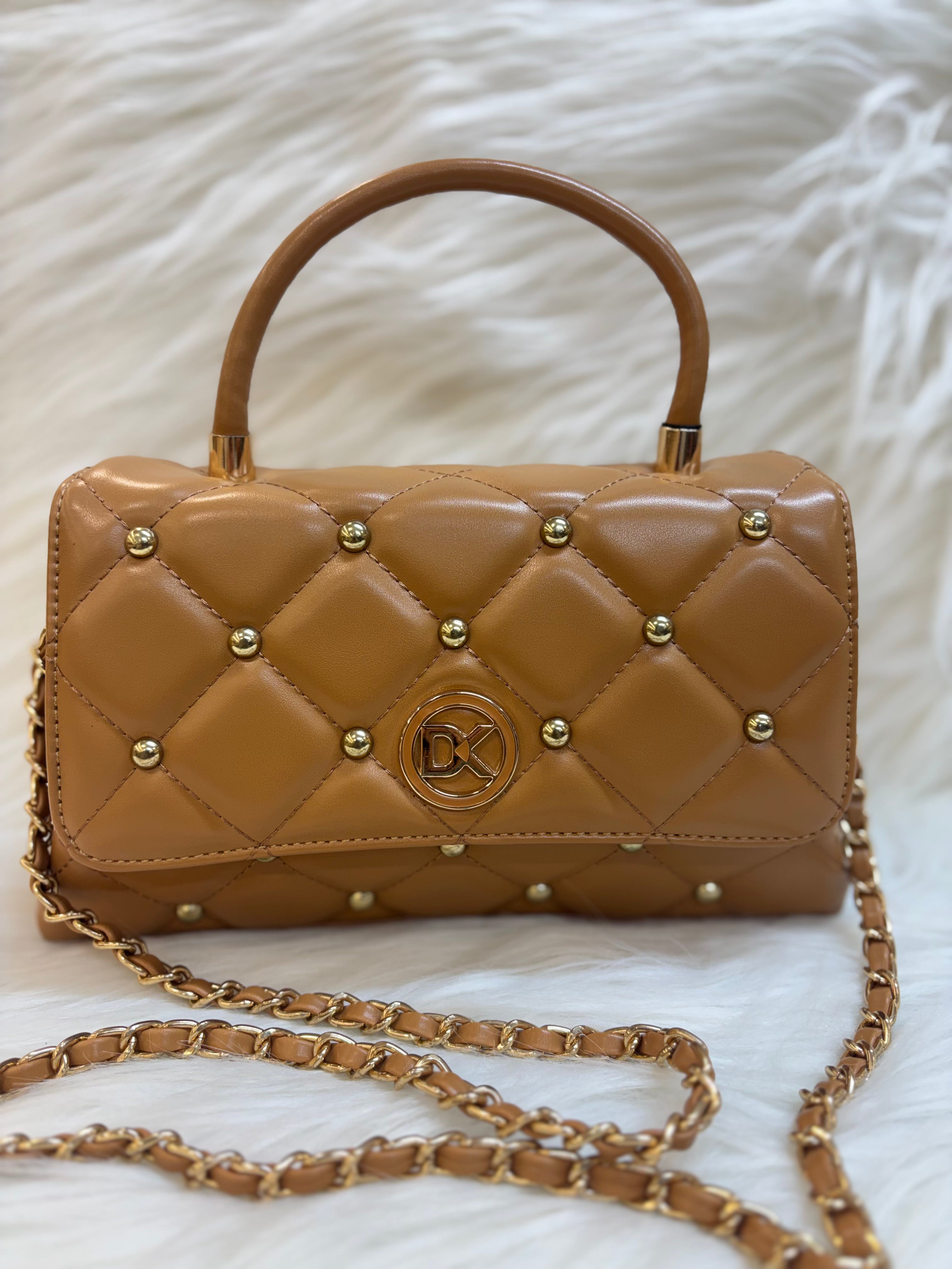 DIANA KORR TAN QUILTED STUDDED TOP HANDLE SLING BAG TBS-DK10