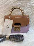 DIANA KORR BROWN LAVENDER DUAL TONE TOP HANDLE SLING BAG WITH GOLD LOCK TBS-DK14