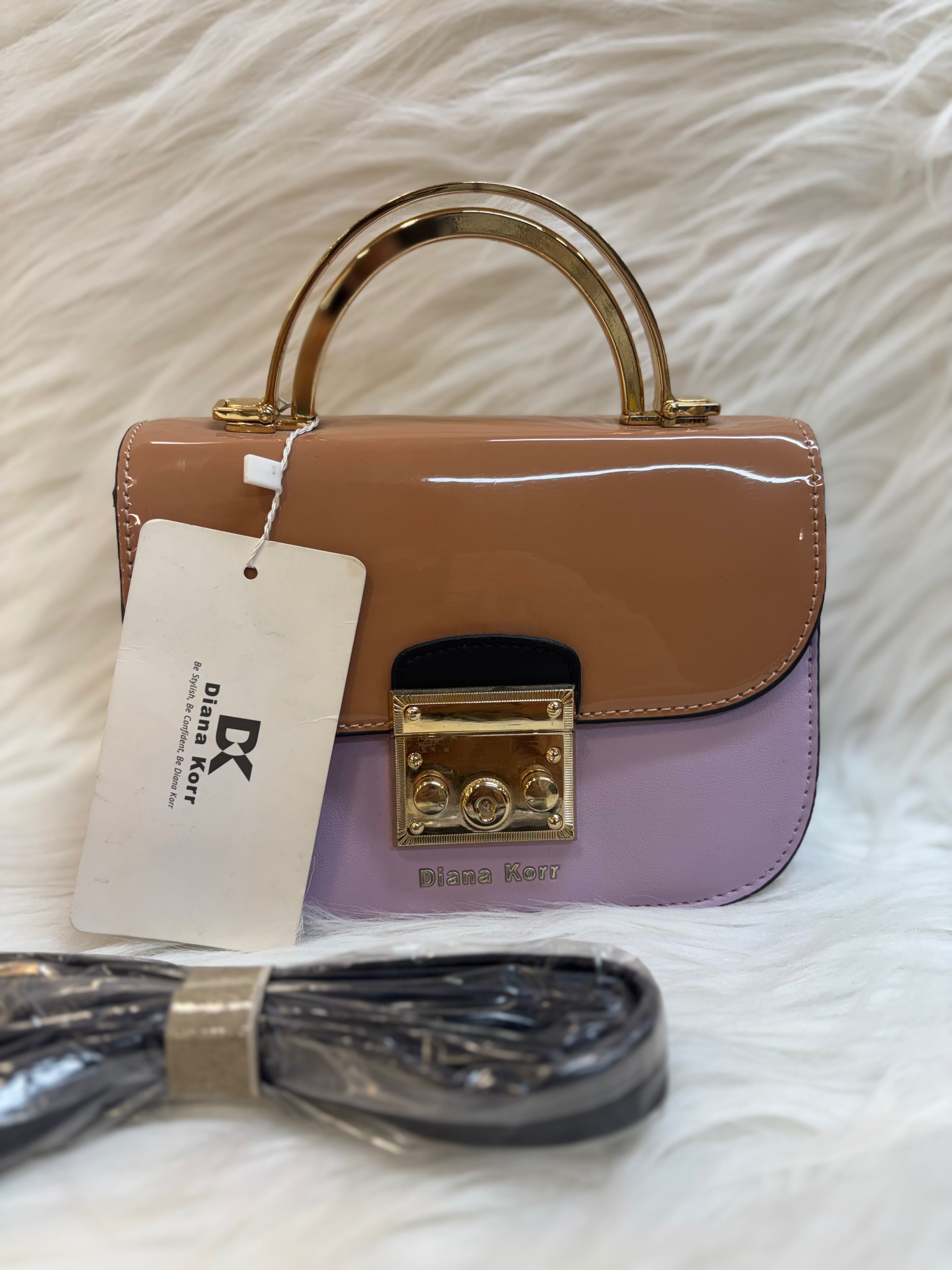 DIANA KORR BROWN LAVENDER DUAL TONE TOP HANDLE SLING BAG WITH GOLD LOCK TBS-DK14