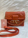 DIANA KORR ORANGE EMBOSSED MONOGRAM SHOULDER BAG WITH DK BUCKLE TBS-18
