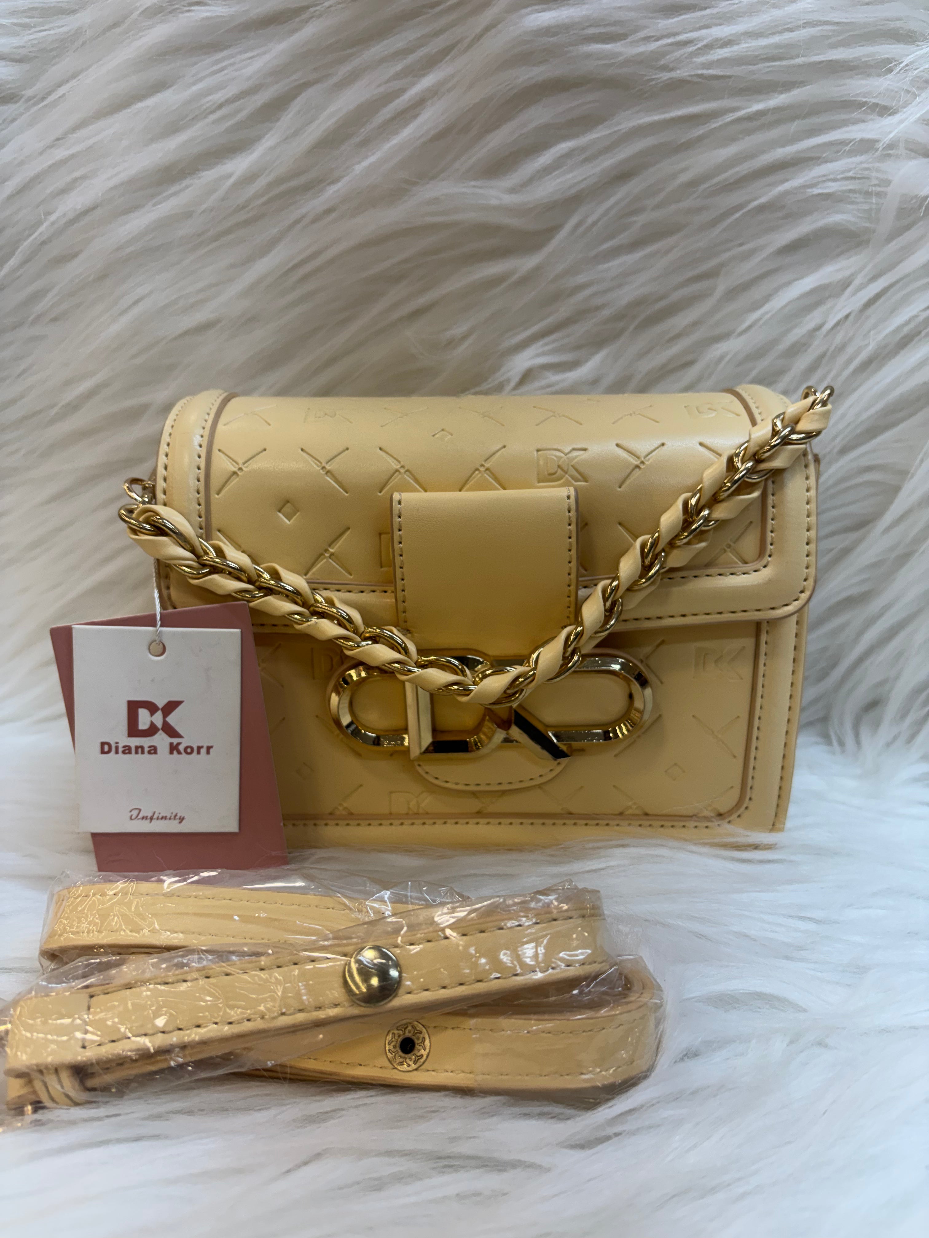 DIANA KORR YELLOW EMBOSSED MONOGRAM SHOULDER BAG WITH DK BUCKLE TBS-19