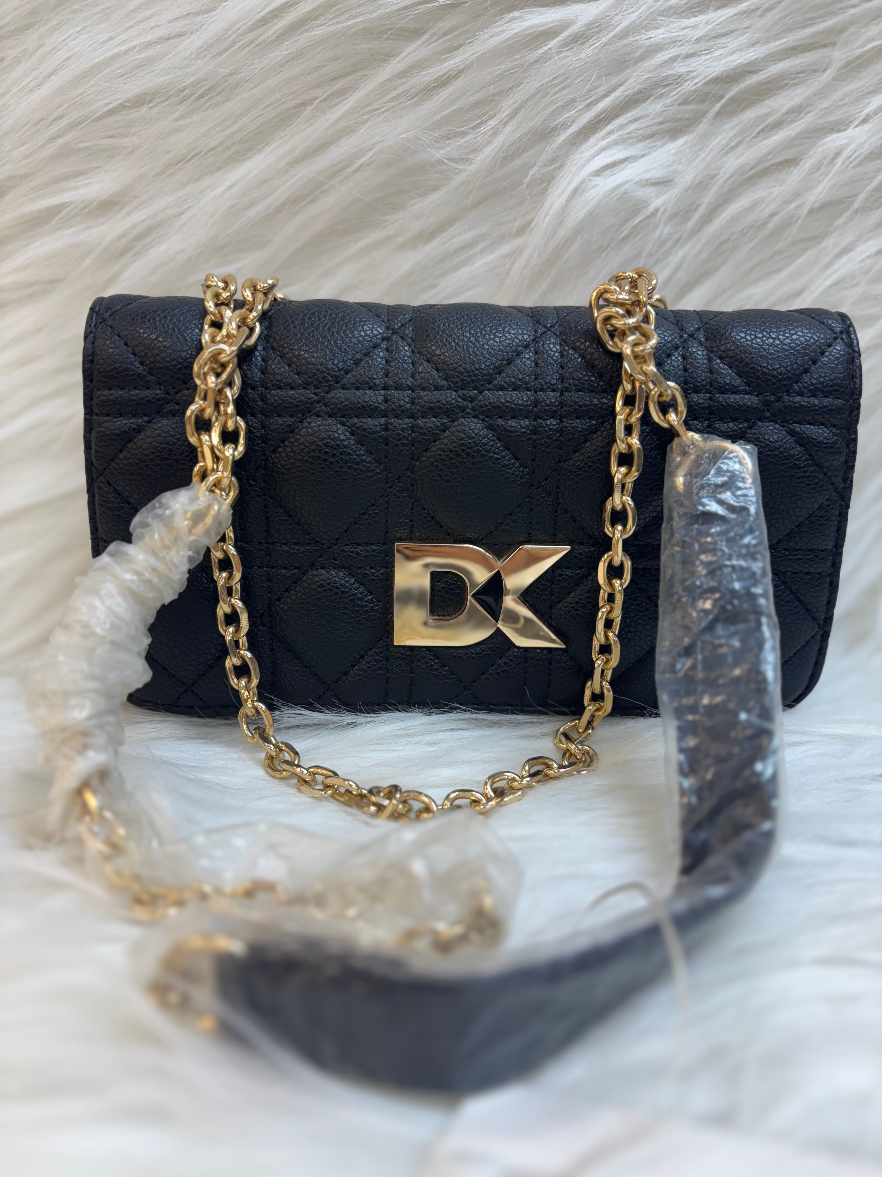 DIANA KORR BLACK QUILTED DK LOGO SLING BAG - TBS-DK17