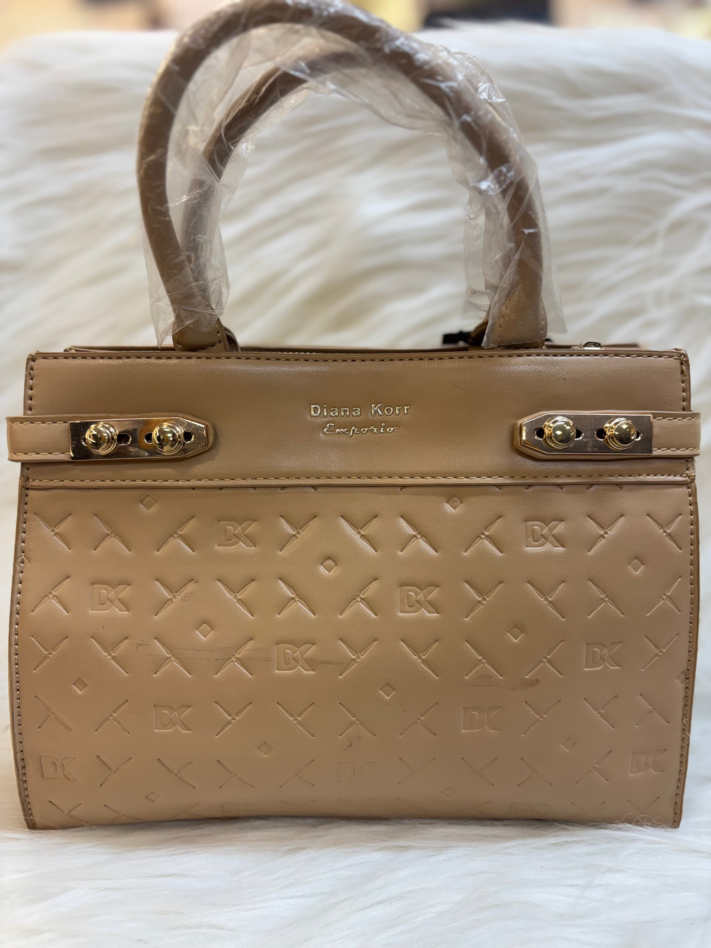 DIANA KORR EMPORIO BEIGE DK MONOGRAM EMBOSSED TOP HANDLE BAG TBS-DK 33
