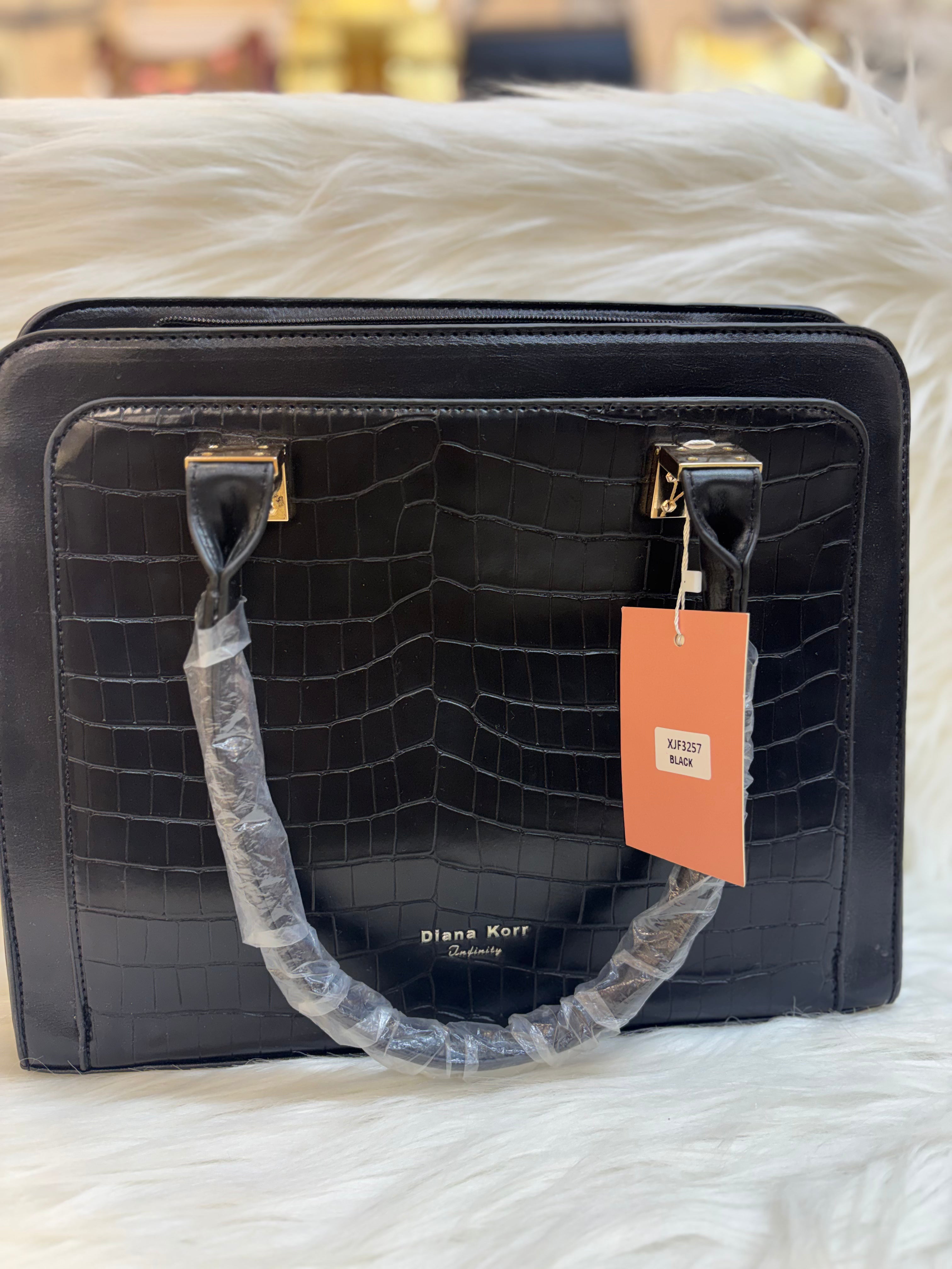 DIANA KORR BLACK CROC EMBOSSED STRUCTURED HANDBAG TBS-DK30