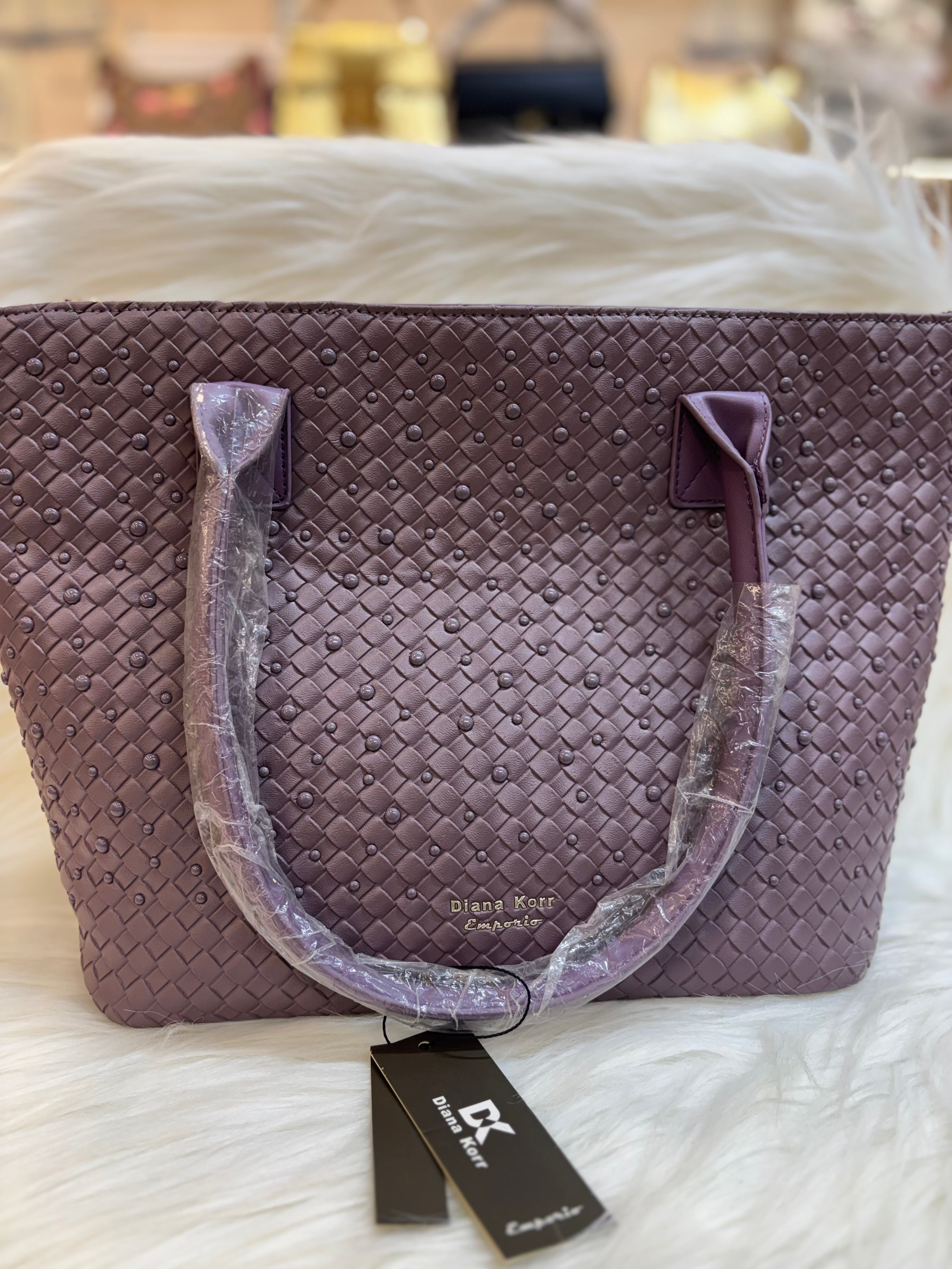 DIANA KORR EMPORIO LAVENDER WHITE WOVEN TEXTURED TOTE BAG WITH STUDS TBS-DK34