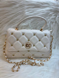 DIANA KORR WHITE QUILTED STUDDED TOP HANDLE SLING BAG TBS-DK23