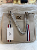 DIANA KORR WHITE STRIPED TOTE BAG WITH GOLDEN DK LOGO TBS-DK32