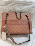 DIANA KORR PEACH QUILTED MEDIUM TOTE BAG WITH DIANA KORR EMBOSSED LOGO AND GOLD CHAIN STRAP TBS-DK27