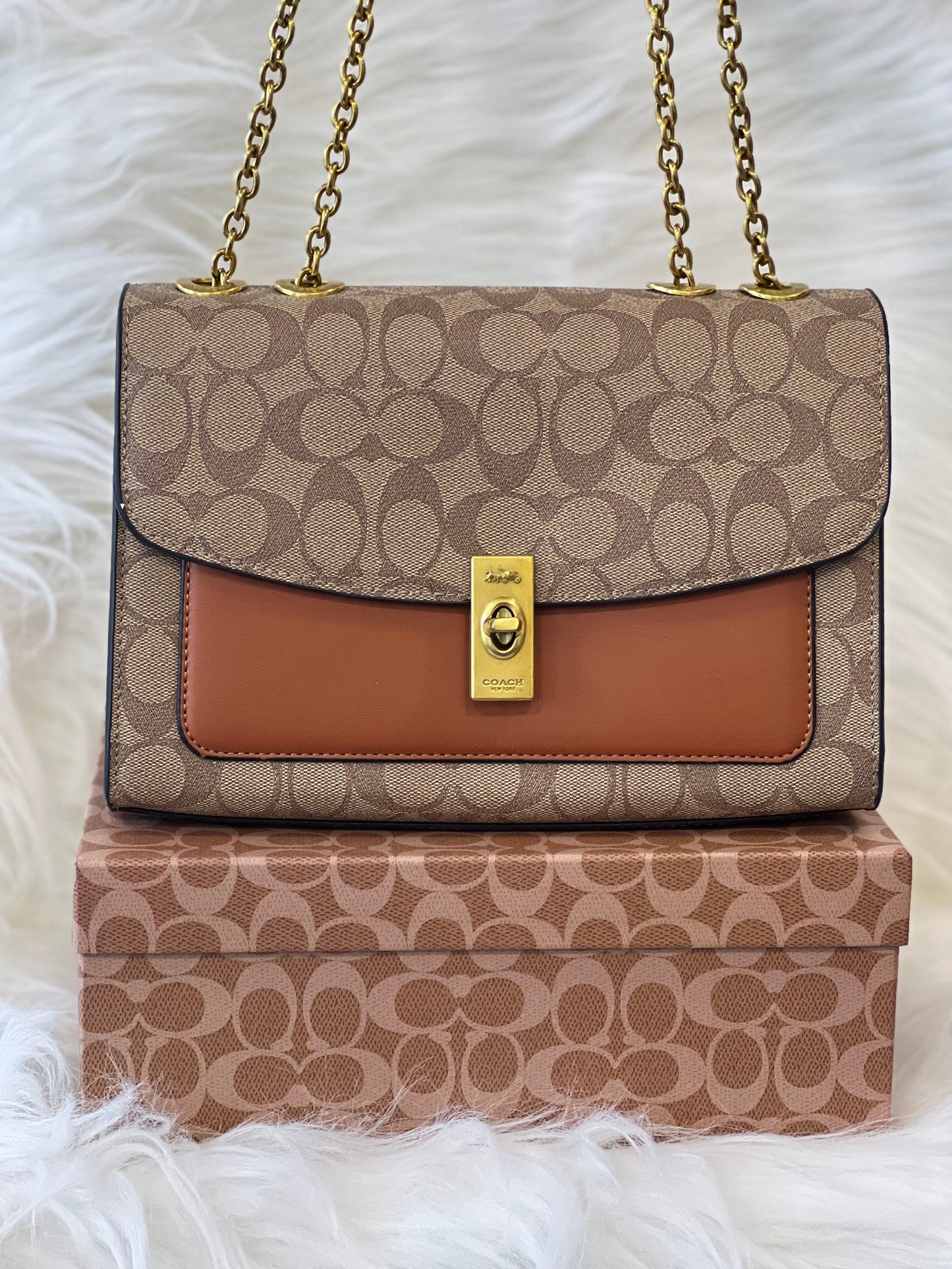 Coach Lane Apricot Coffee Sling Bag ( With Box )