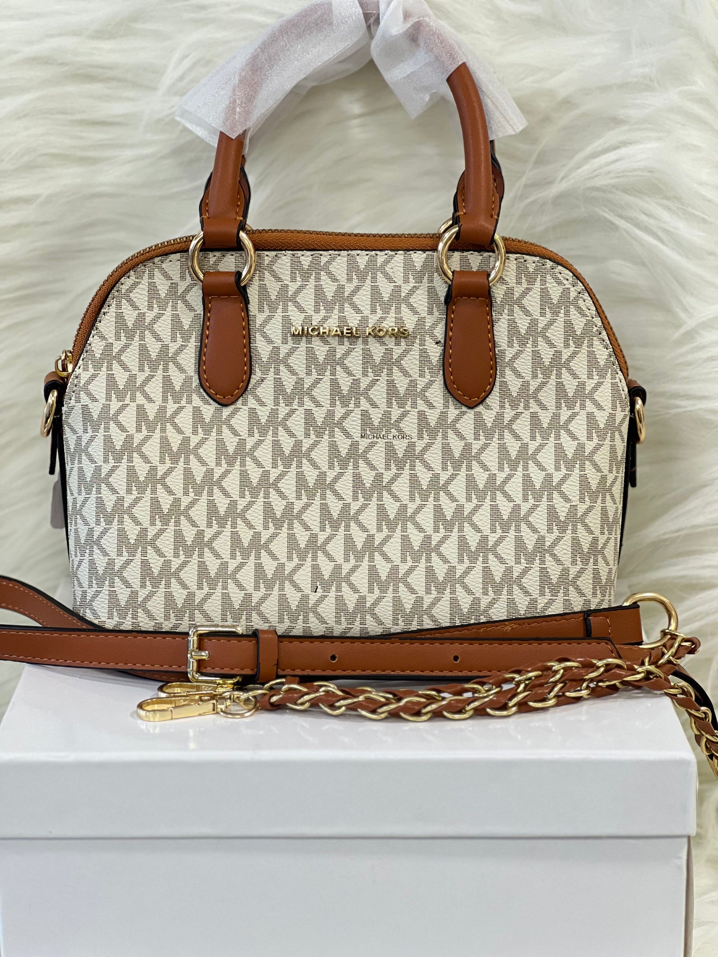 Miichael Kors Beige Brown Hand Bag( With Box )