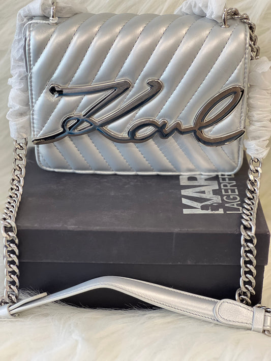 KARLL LAAGERFELD  SILVER COLOR SLING BAG ( WITH BOX )