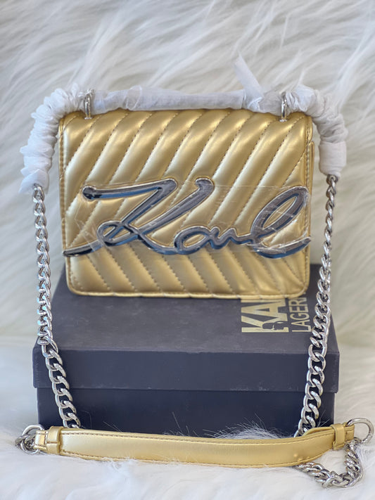 KARLL LAAGERFELD GOLD COLOR SLING BAG ( WITH BOX )
