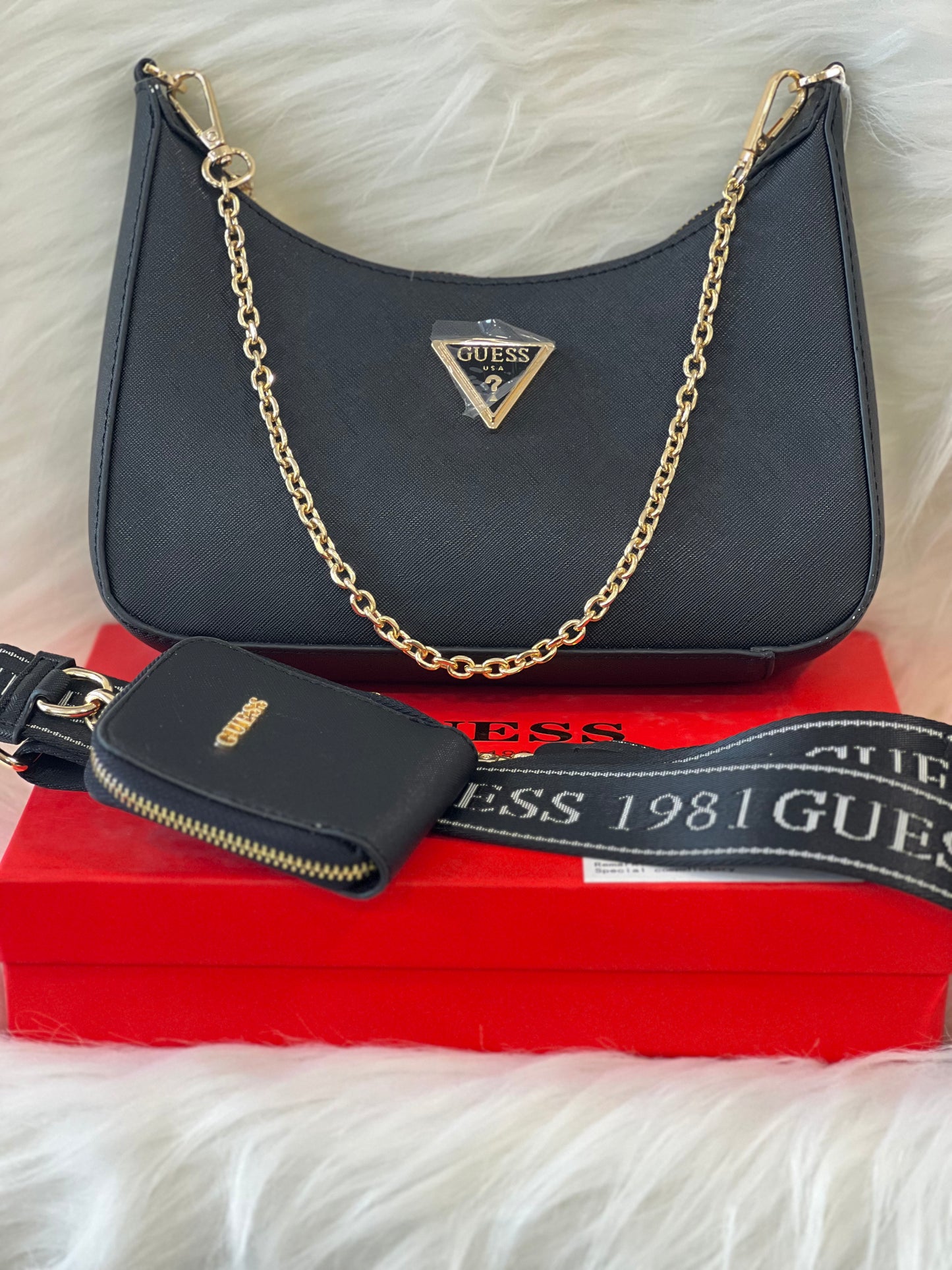 GUEESS BLACK SLING BAG ( WITH BOX )