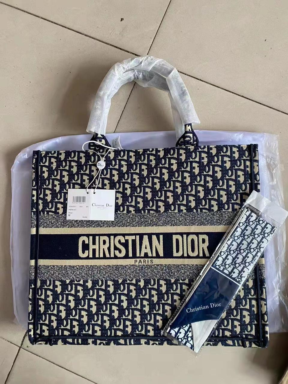 DIOR BLUE EMBROIDERY BOOK TOTE ( WITH BOX )