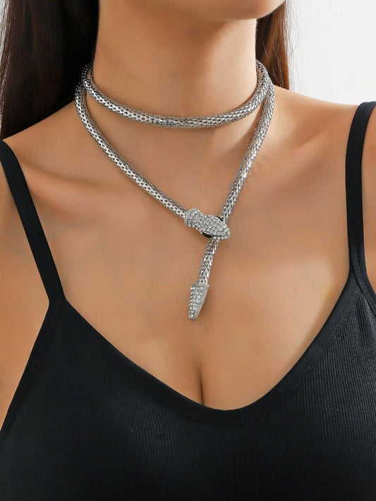 JTBS Crystal Rhinestone Snake Necklace with Magnetic Closure, Choker Style Necklace for Women