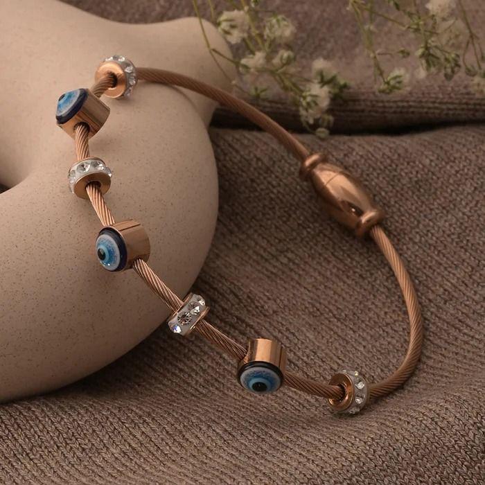 JTBS Stainless Steel Rose Gold-Plated Evil Eye Kada Bracelet