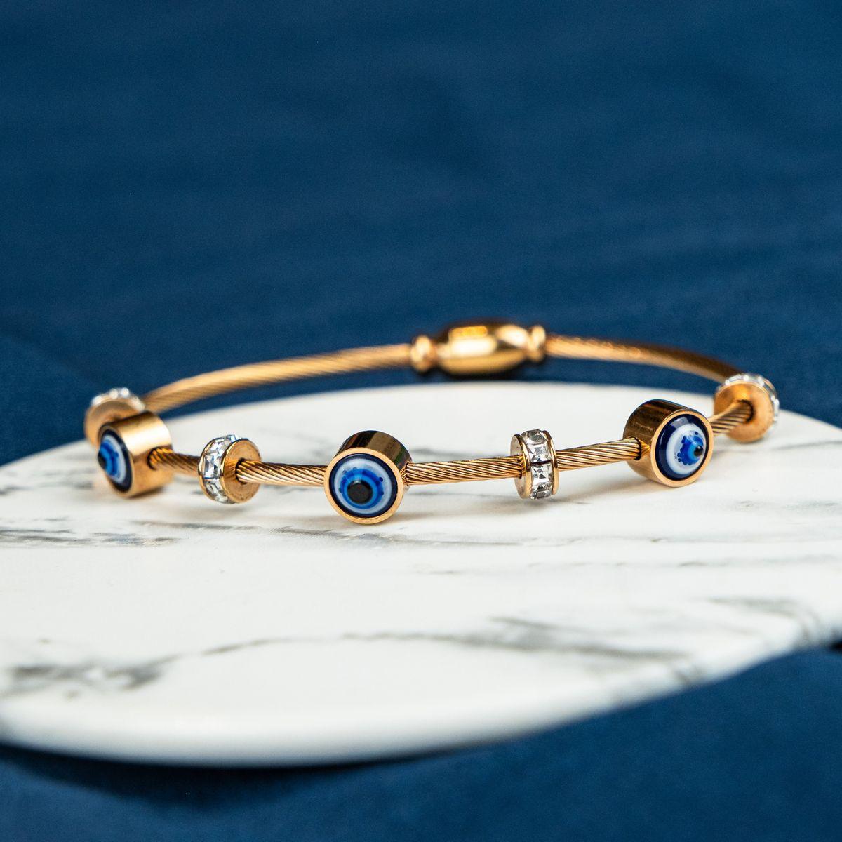 JTBS Stainless Steel Rose Gold-Plated Evil Eye Kada Bracelet