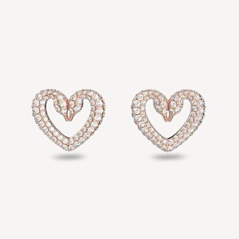 JTBS Sublima stud earrings Pavé, Heart, Medium, White, Rose gold-tone plated ( With Box )