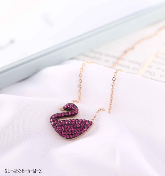 JTBS Golden Necklace With WINE  Stone Swan