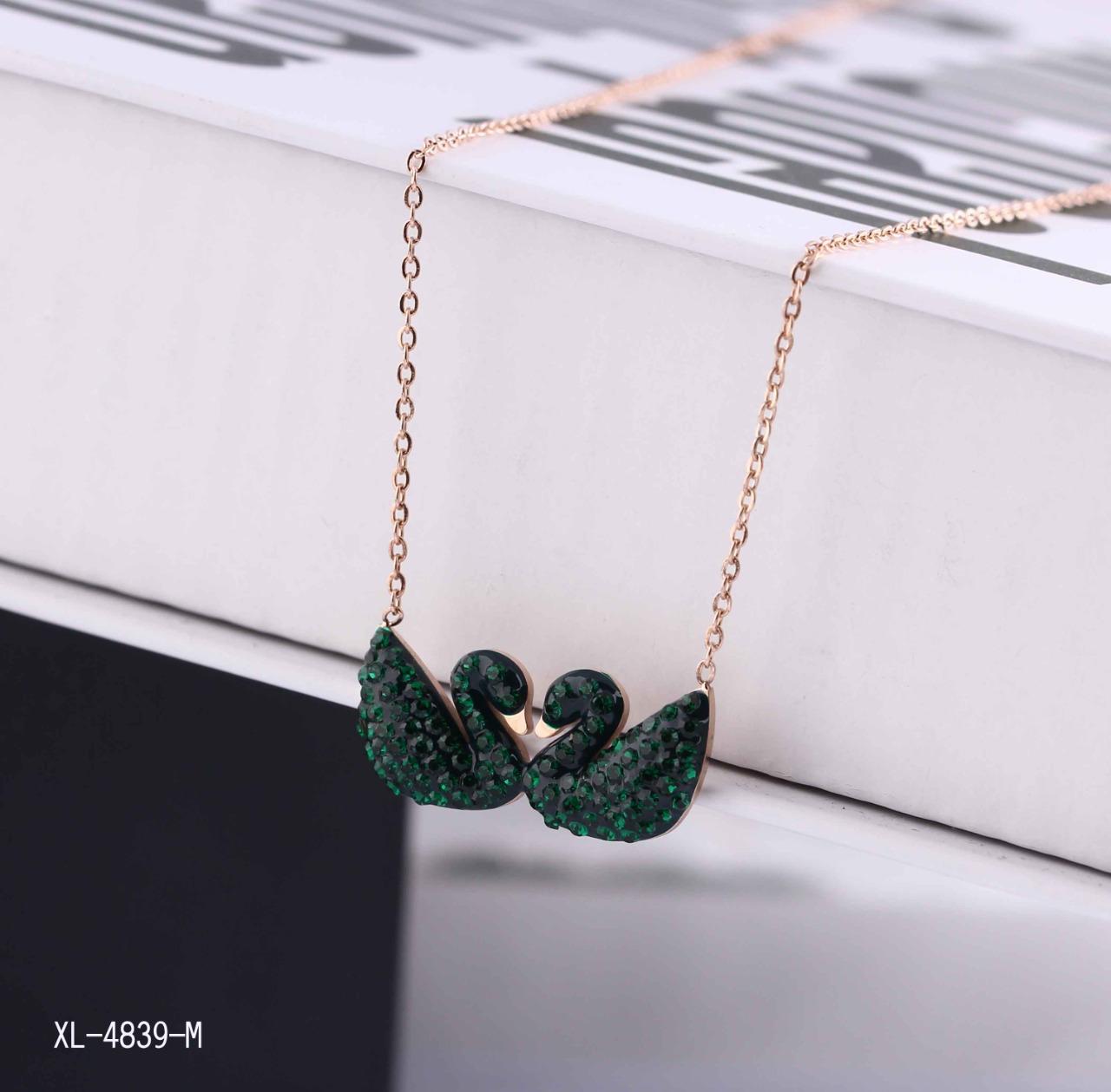 JTBS Double Green Swan Necklace Swarovski Elements Rose