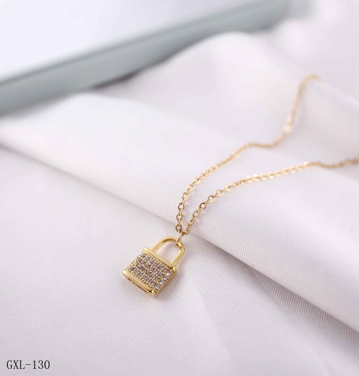 Gold Plated with Lock Penant with Chain