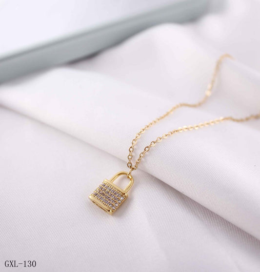 Gold Plated with Lock Penant with Chain