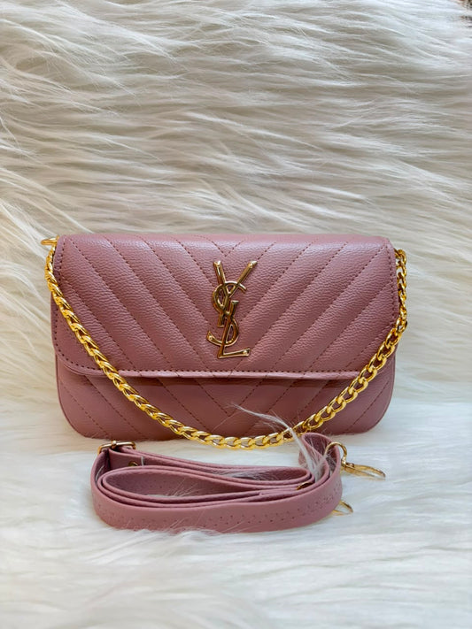 Y Chevron Quilted Chain Sling Bag – Blush Pink | TBS-005